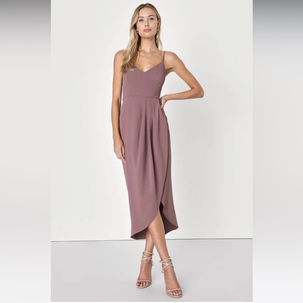 Lulus Reinette Mauve Purple Midi Dress Size Large EUC